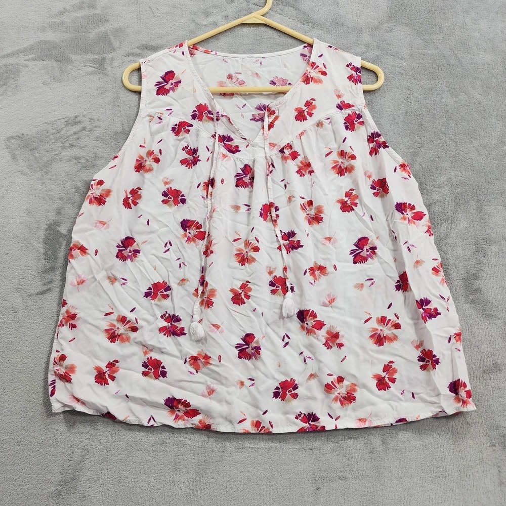 St. John's Bay Top Womens PXL PETITES White Floral Tassel Tie Sleeveless Blouse